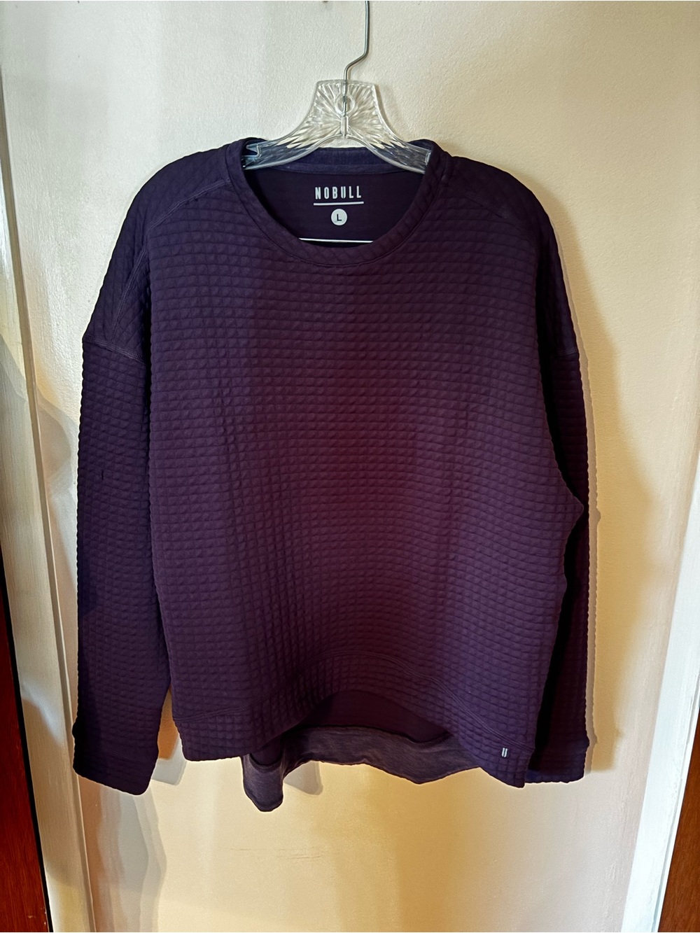 NoBull Men's Quilted Crewneck Pullover Sweatshirt in Purple Large
